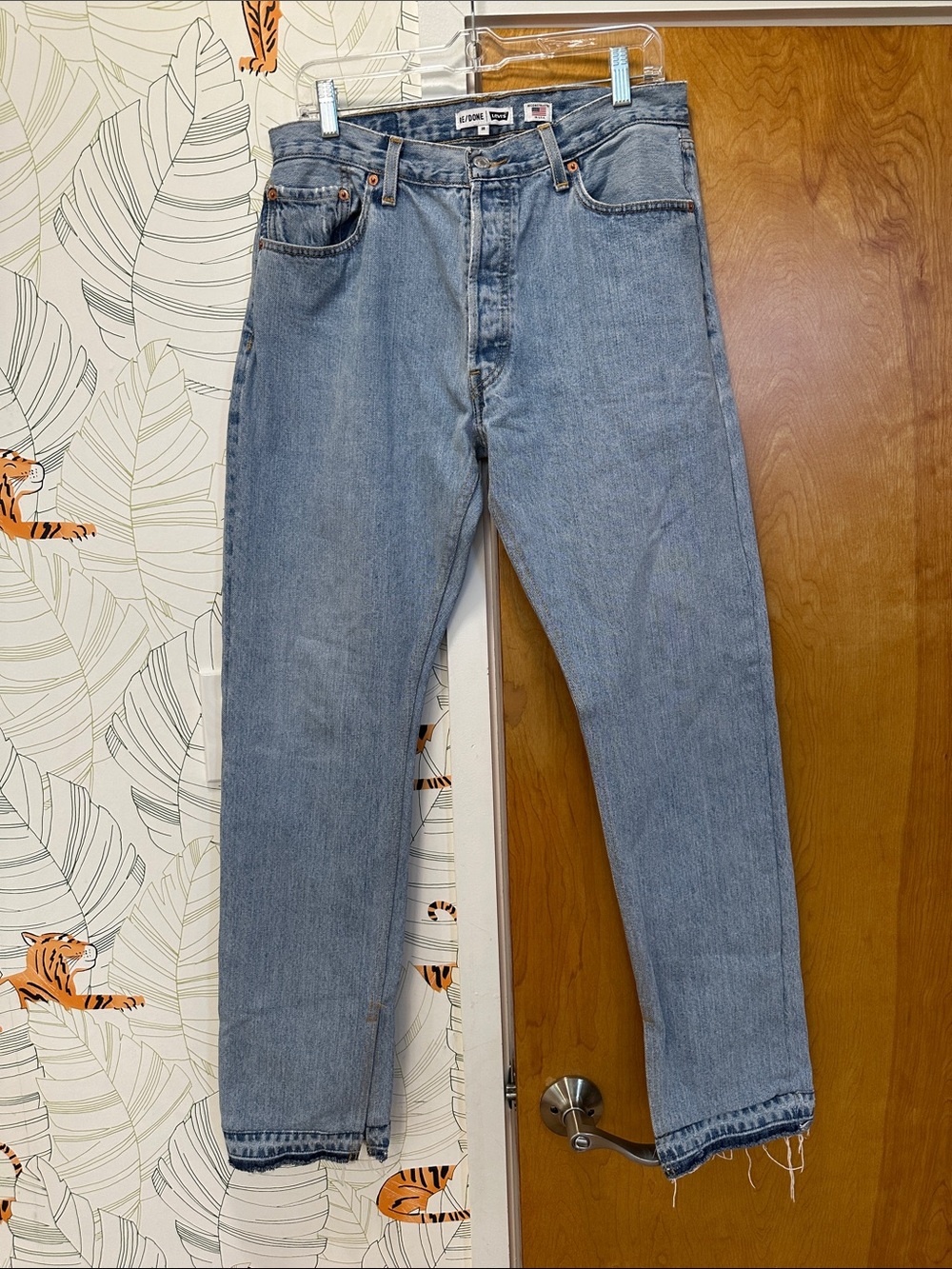 Re/Done Straight Leg Jeans in Light Blue Wash